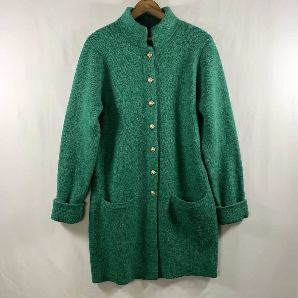 Womens Old Money Longline Button Cardigan Sweater Size L Wool Blend Equestrian